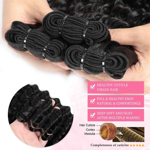 Troskamar Deep Wave Human Hair Bundles 12A Brazilian Deep Curly 3 Bundles for Black Women 18 20 22 Inch 100% Unprocessed Wet and Wavy Bundle Human Hair