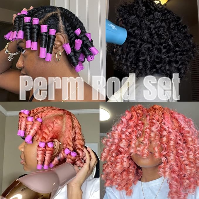 YOROSTAR Perm Rods Set for Natural Hair 40pcs Plastic Cold Wave Rods for Long Short Hair Rollers Large Hair Curling Rods for Women Purple