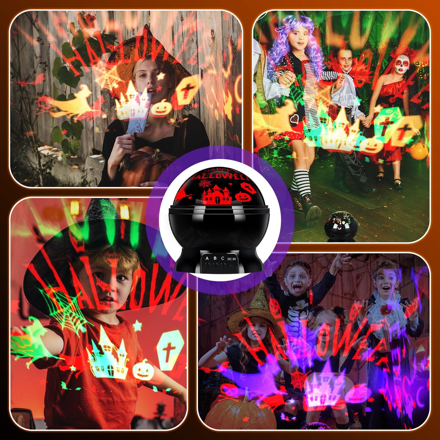 Rossesay Halloween Projector Lights Indoor Happy Halloween Projection Light LED Spooky Pumpkin Ghost Spider Decorative Outdoor Lighting Projectors for Party Holiday Garden Landscape