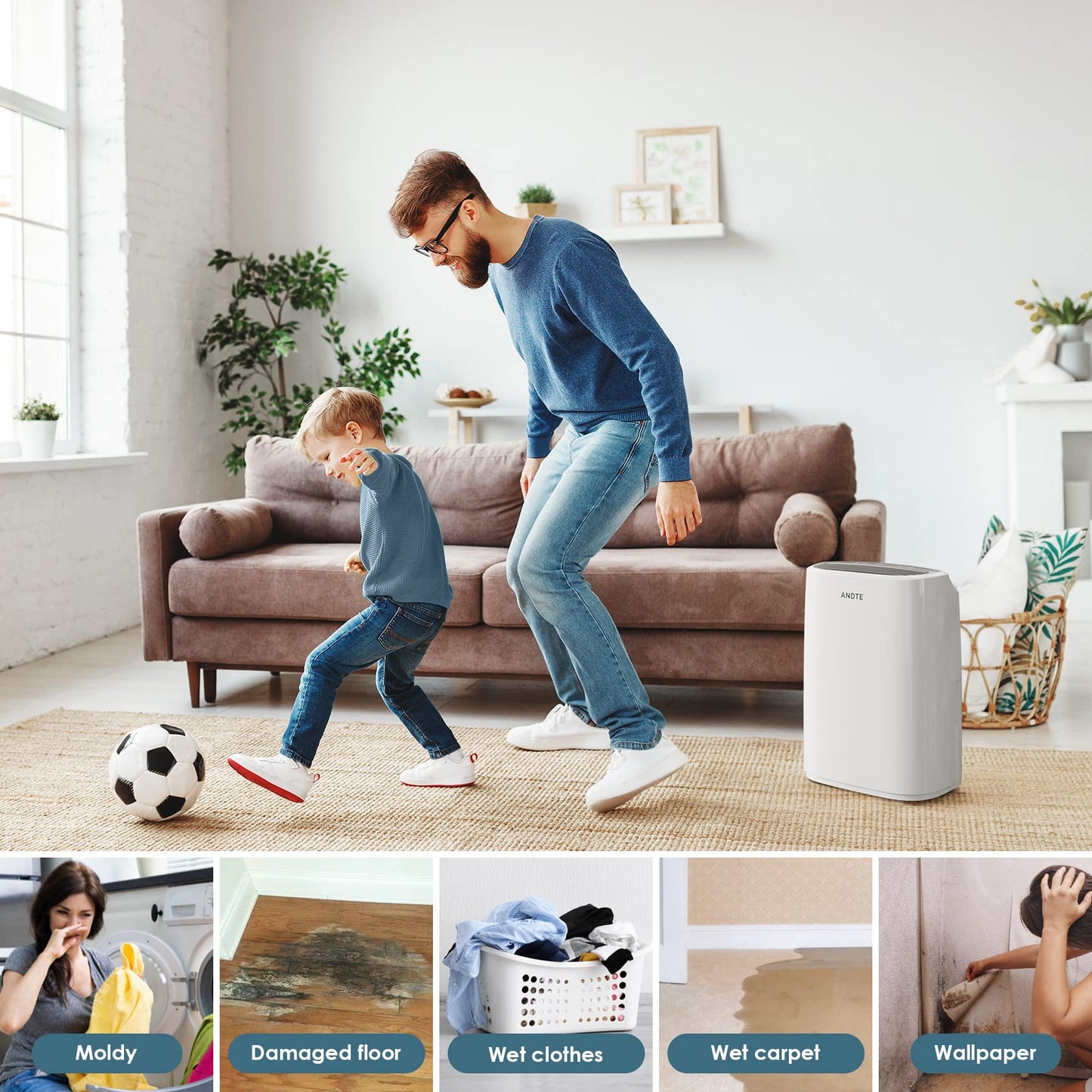 2500 Sq.Ft Dehumidifier for Home Basement, ANDTE 34 Pints Dehumidifier with Drain Hose with Smart Humidity Control, 3 Operation Modes, Powerful Moisture Removal for Large Room, RV, Bathroom, Bedroom