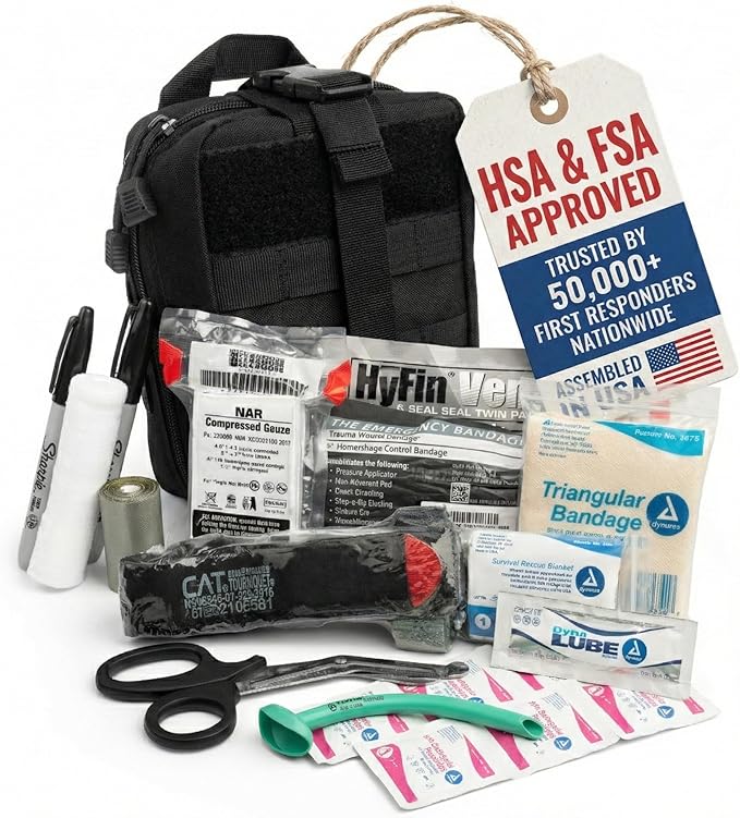 Scherber Premium IFAK Kit Trauma Pack | HSA/FSA Approved | Fully Stocked MOLLE Pouch w/CAT Tourniquet, HyFin Chest Seal, &...