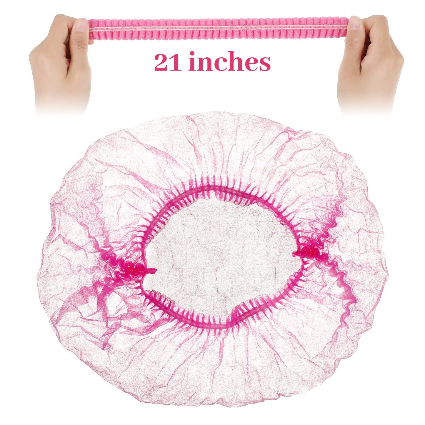 100 Pcs Disposable Nonwoven Bouffant Caps 21 Inch Hair Net Elastic Cap Hair Cover Hats for Beauty Salon Hospital Spa Catering Dust-free Workspace(Pink)
