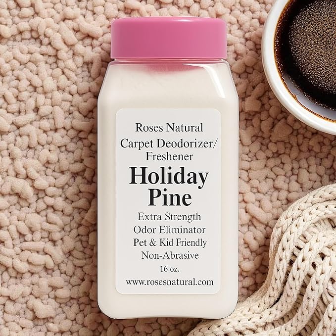 Carpet Deodorizer Powder – Holiday Pine, Long-Lasting Odor Eliminator, Plant-Based, Pet Friendly, 16 oz, Made in the USA