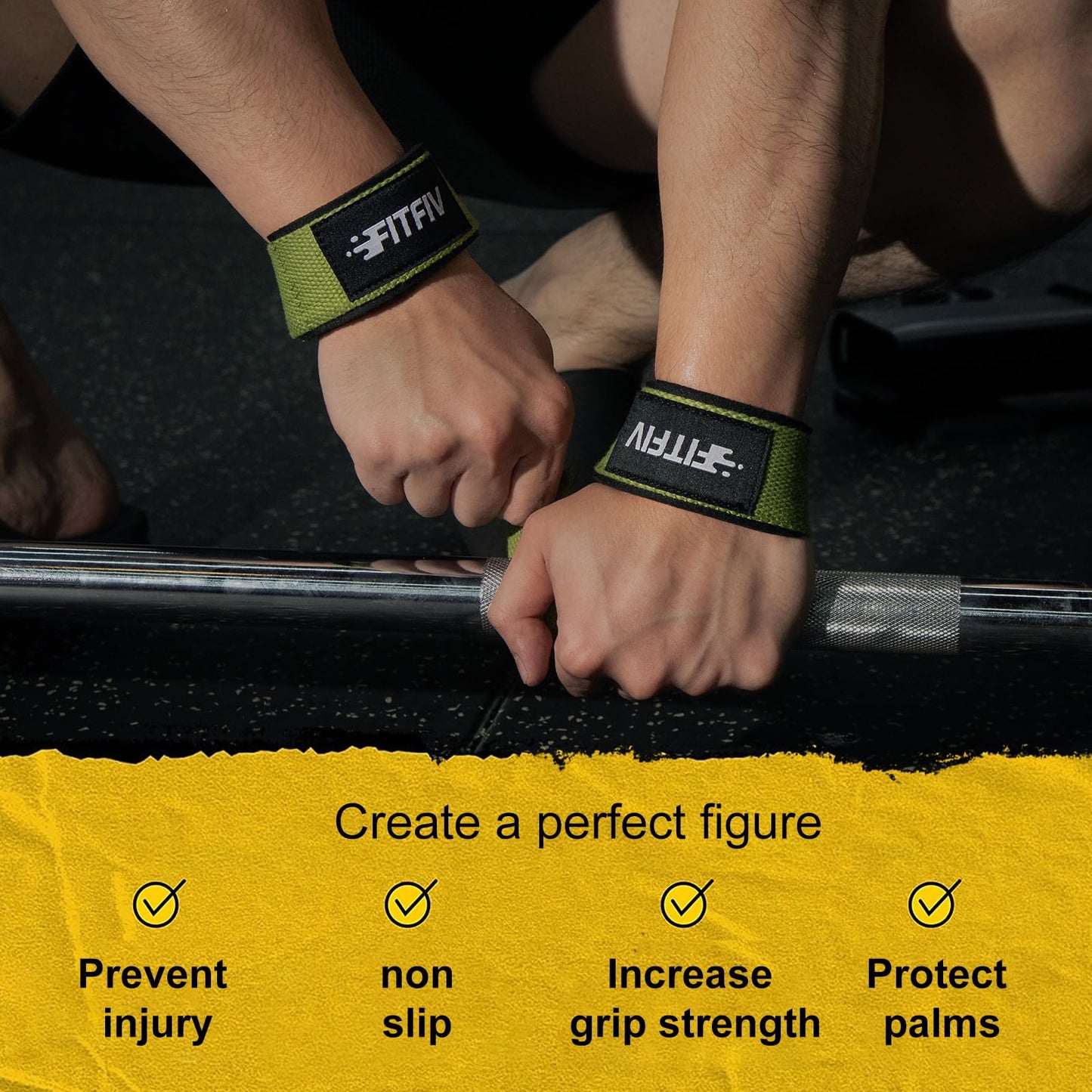 FITFIV Lifting Straps for Weightlifting, Lifting Wrist Straps for Gym Strength Training, Neoprene-padded Wrist Cushion - Men & Women