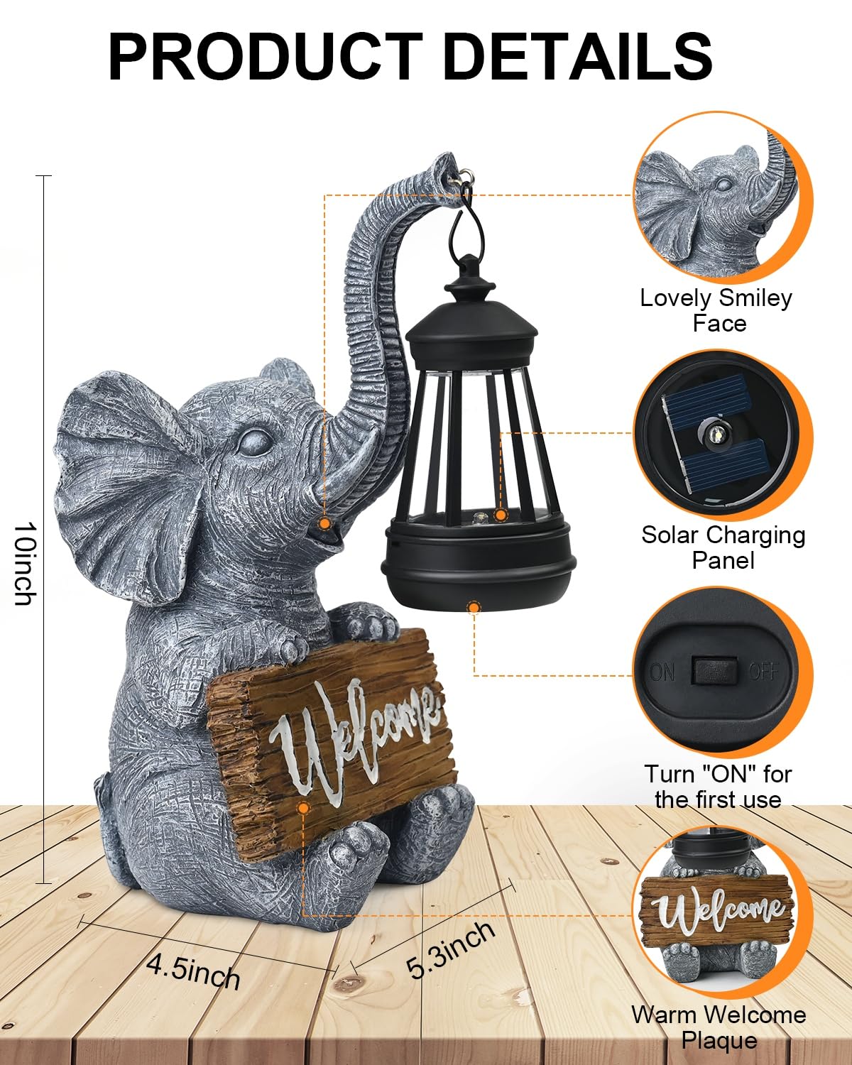Outdoor Elephant Statues Solar Garden Decor Lights - Elephant Decoration for Garden, Balcony, Patio, Yard, Lawn - Housewarming, Fathers Day, Unique Birthday Gifts for Women Mom Grandma(White)