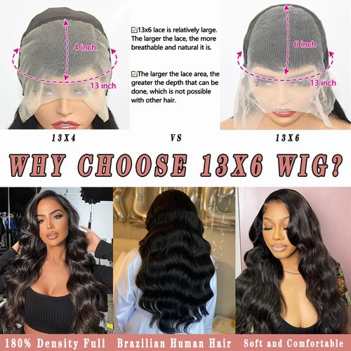 JIELIFA 13x6 Lace Front Wigs Human Hair Pre Plucked 180% Density 24 Inch HD Body Wave Lace Front Wigs Human Hair Lace Frontal Wigs wigs for Women Glueless Wigs Pre Plucked Black wig