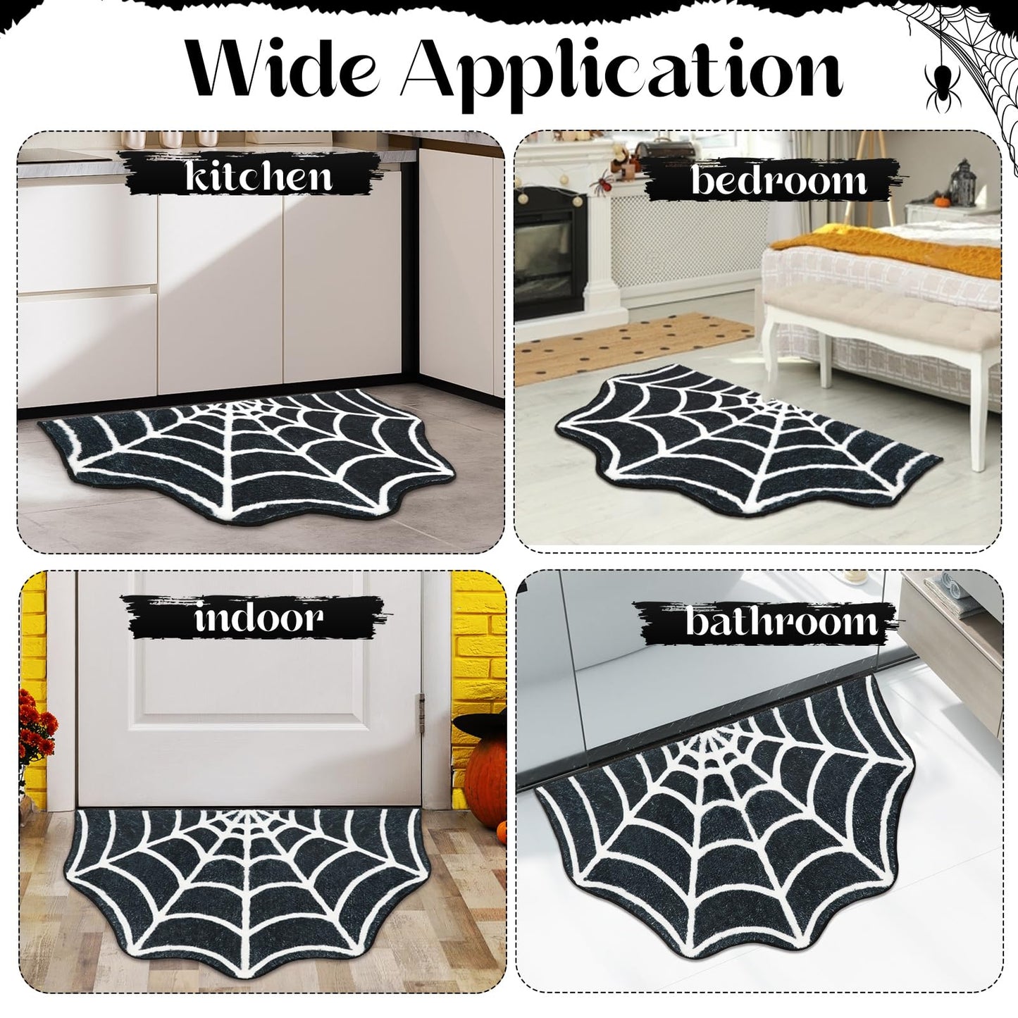 kaiolbly Halloween Spider Web Bath Mat 18 x 28 Inch Black Halloween Bathroom Rug Halloween Bath Mat Shower Rug Non Slip for Home Kitchen Bathmat Doormat Decor