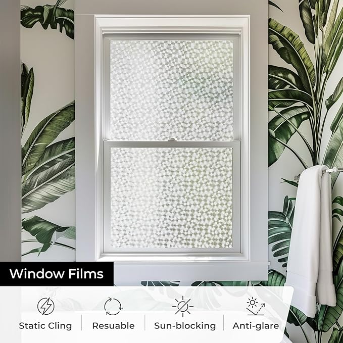 Window Privacy Film, Glass Decorative Static Cling, Removable Sun Blocking Vinyl Covering,Window Film for Home Kitchen Living Room, Floral Shadows, 17.3" x 78.7"