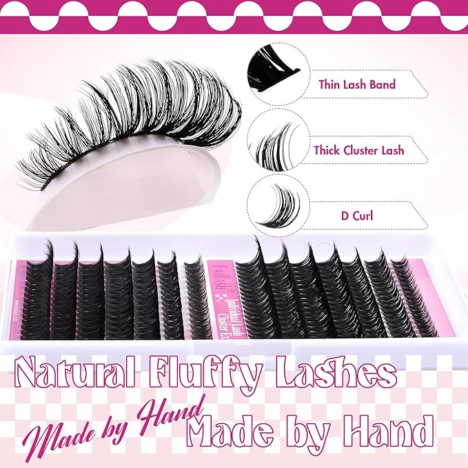 Lash Clusters Fluffy 60D+80D 10-18mm Mixed Tray Thick Eyelash Clusters D Curl Individual Lashes 259pcs Eyelash Extension Clusters Wispy Soft DIY Lash Extensions (60D+80D-0.07-D,10-18mm)