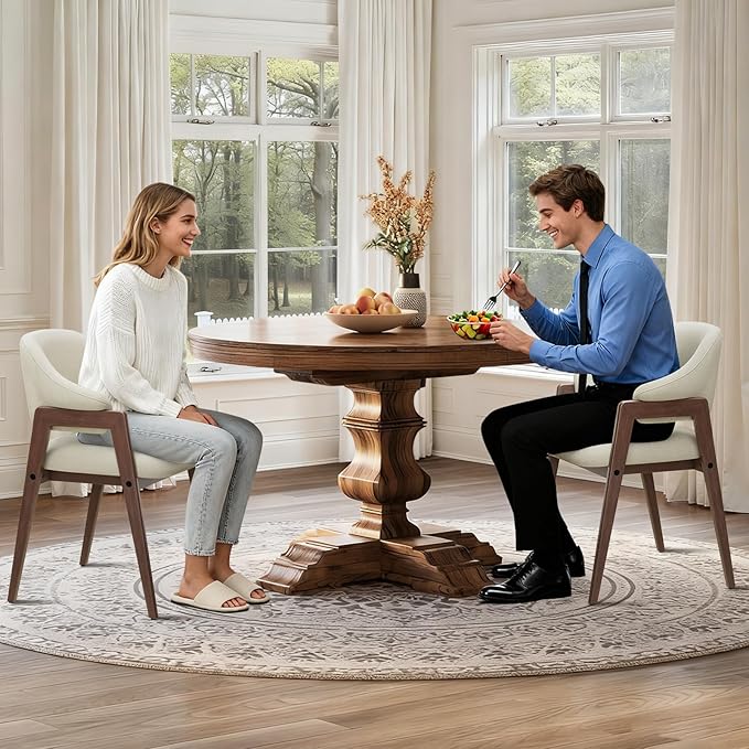 MALOL Wooden Dining Chairs Set of 2, Modern Fabric Upholstered Dining Room Chair, Kitchen Side Chairs, Farmhouse Dinner Chair with Curved Open Back for Kitchen, Beige