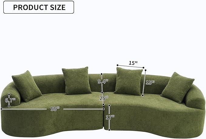 110" Oversized Modern Curved Cloud Sectional Sofa, Luxury Plush Chenille 4-Seater Deep Wide Seat Couch with 4 Pillows, No Assembly Needed Apartment Living Room Furniture, Beige