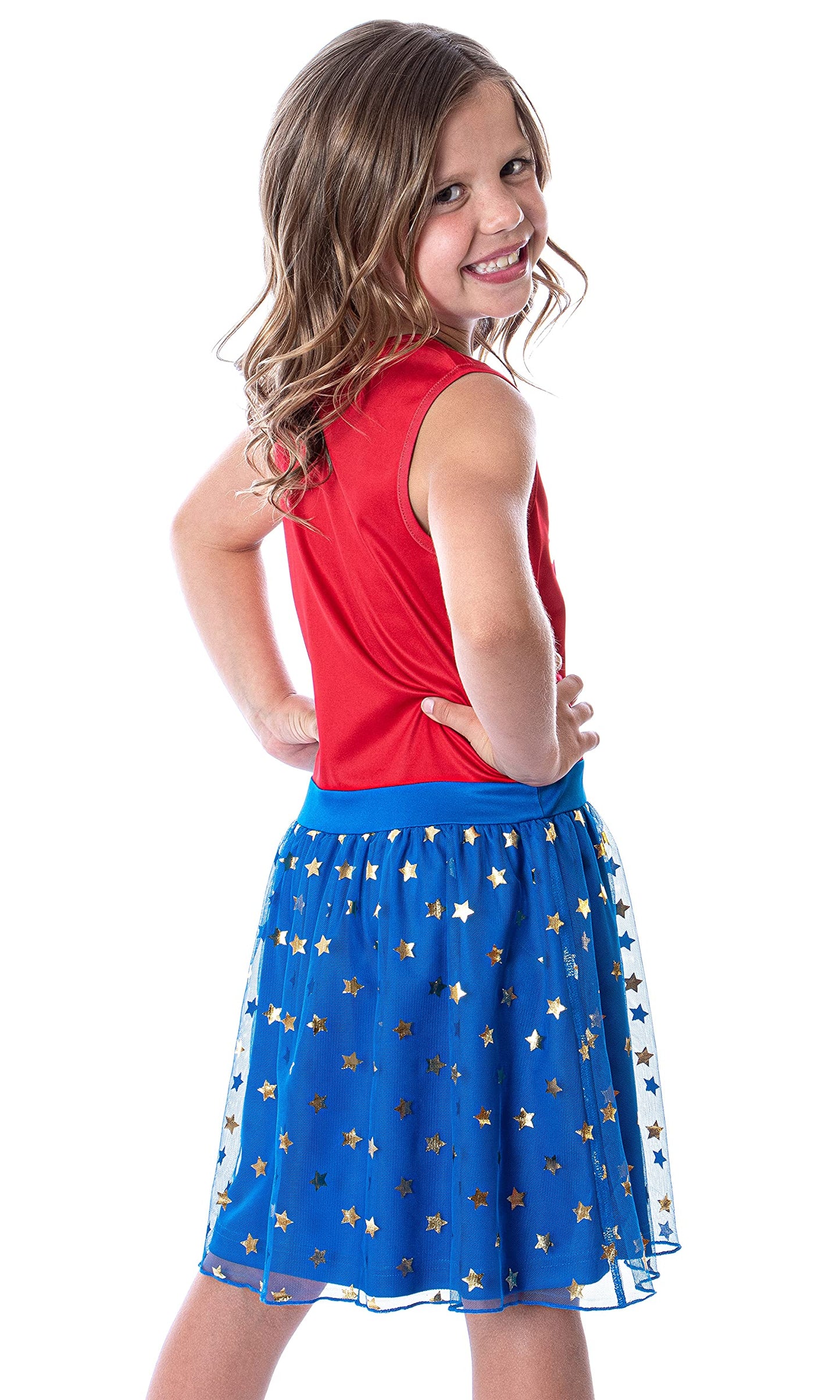 INTIMO DC Comics Girl's Wonder Woman Logo and Stars Tank Nightgown Costume Pajama Dress (6/6x)