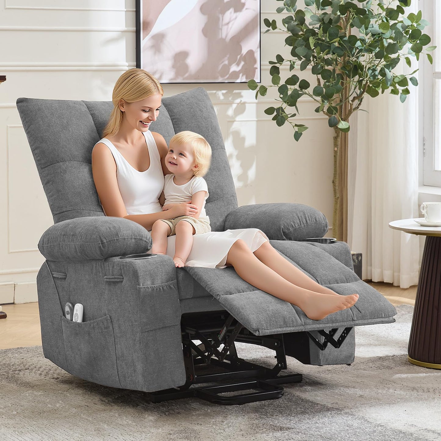 Power Lift Recliner Chair for Elderly - Electric Massage & Heat Recliner with 45° Assist Stand, Living Room Sofa for Small Space Furniture, Swivel Rocker with Cup Holders, Reclining Lounge for Adults