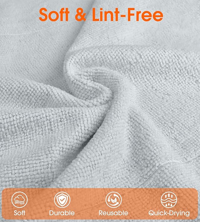 Microfiber Cleaning Cloth Roll–100 Pack, Tear Away Microfiber Towels, Reusable, Washable, Scratch-Free, Kitchen Towels for Car, Home, Kitchen, Glass, Dishes(Cloud Gray)