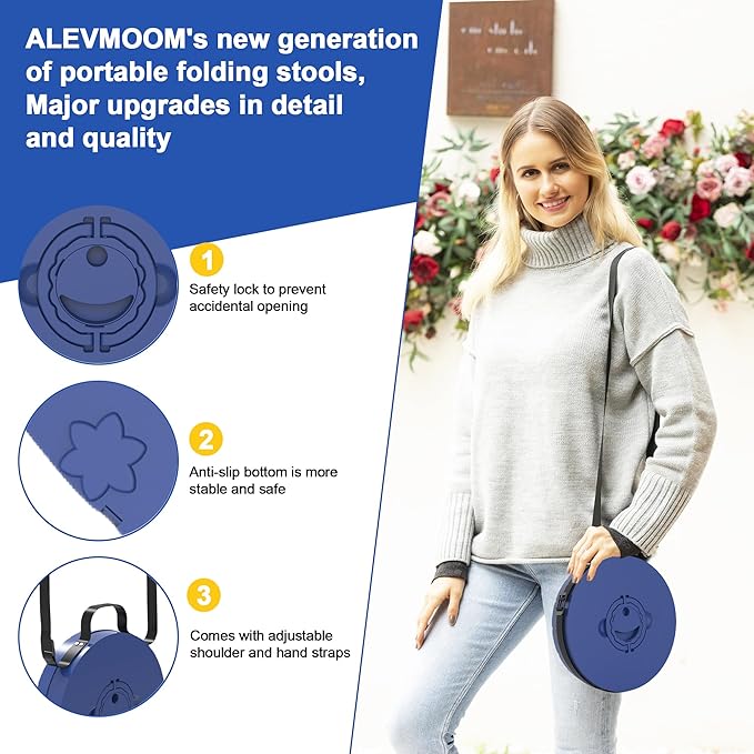 ALEVMOOM Upgraded 18.1" XL Collapsible Stool with Cushion, Portable Folding Stools for Adults Capacity 800lbs, Lightweight Telescoping Stool for Camping Travel Fishing Hiking