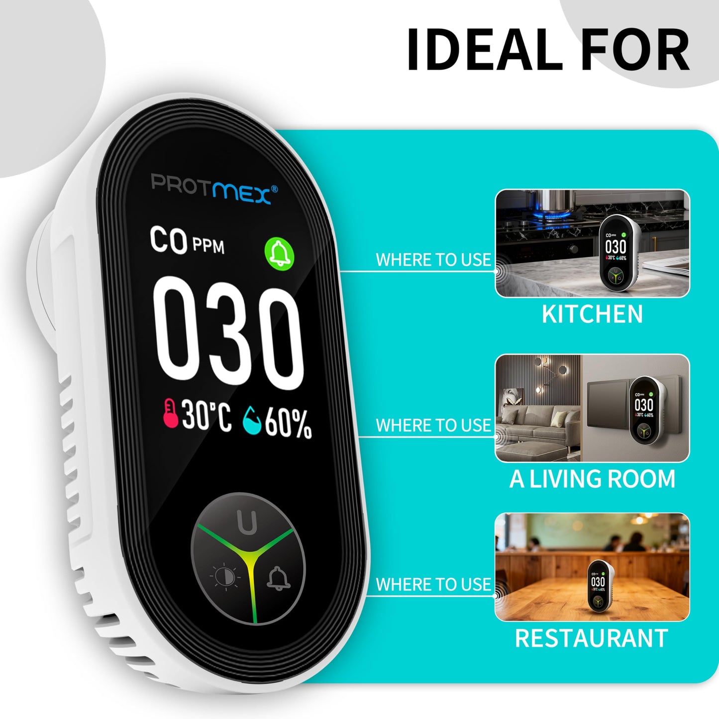 Protmex Carbon Monoxide Detector Plug in Wall, 3-in-1 Co Detector Monitor Air Quality with Temperature Humidity Sensor, Portable CO Meter Easy to Read & Install, for Home/Hotel/RV
