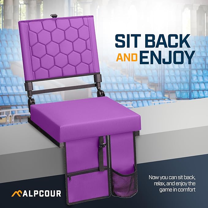 Folding Reclining Stadium Seats with Back Support for Bleachers, Bleacher Chairs with Back and Cushion Seating for Football, Camping Chair, Kayak Seat, Canoe, Paddle Board, Concerts, & Sports Events