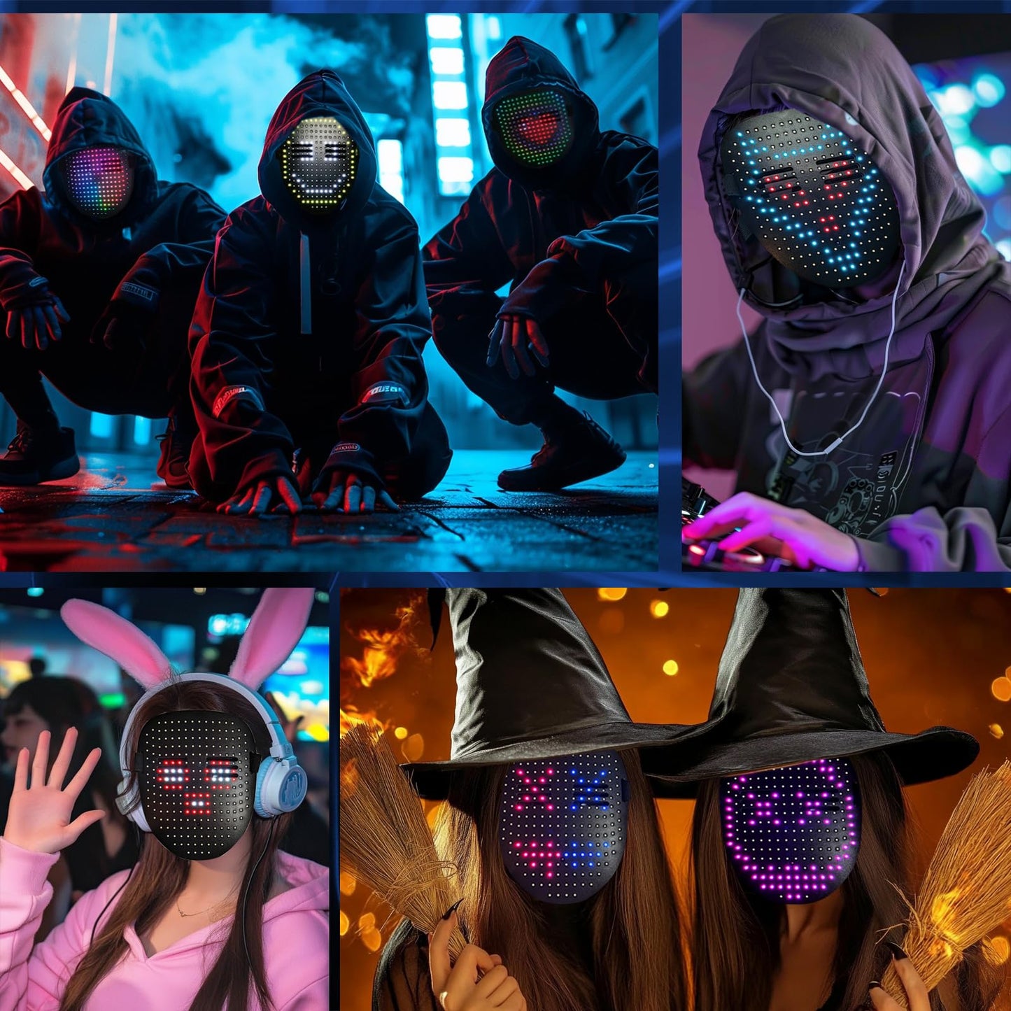LAIYASHIMAN Led Mask with Gesture Sensing，Light up Masks for Kids/Men/Women，Glow Mask for Halloween Xmas Costume Cosplay Party