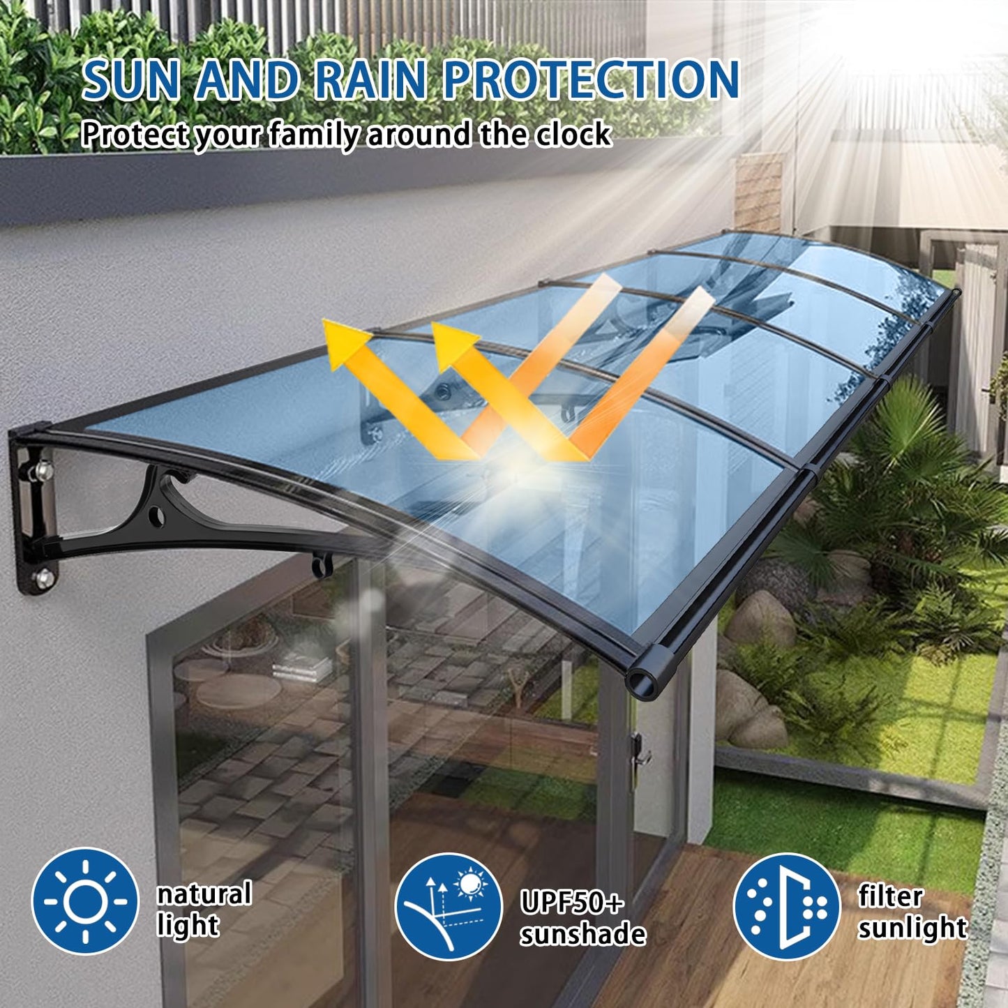 Awning for Door Entrance - Aluminum Bracket awnings for Doors Canopy Metal awnings for Windows Outside Front Doors/Window Overhang porches 24x32in Awning Canopy for Patio/Deck/Cellar UV/Rain