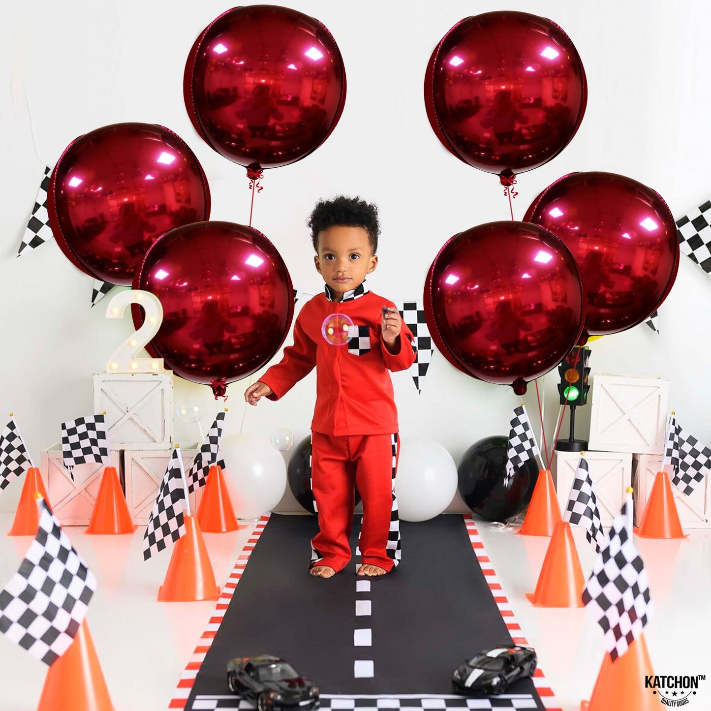 KatchOn, Huge Metallic Red Balloons - 22 Inch, Pack of 6 | Round 4D Mylar Balloon for Red Party Decorations | Burgandy Balloons for Birthday, Anniversary, Bachelorette, Vampire Party Decorations