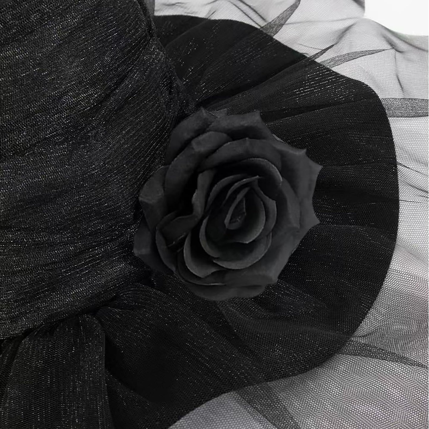 Moyubath Halloween Witch Hat, Ruched Witches Hats for Women with Veil and Rose Wizard Hats Halloween Costume Accessories