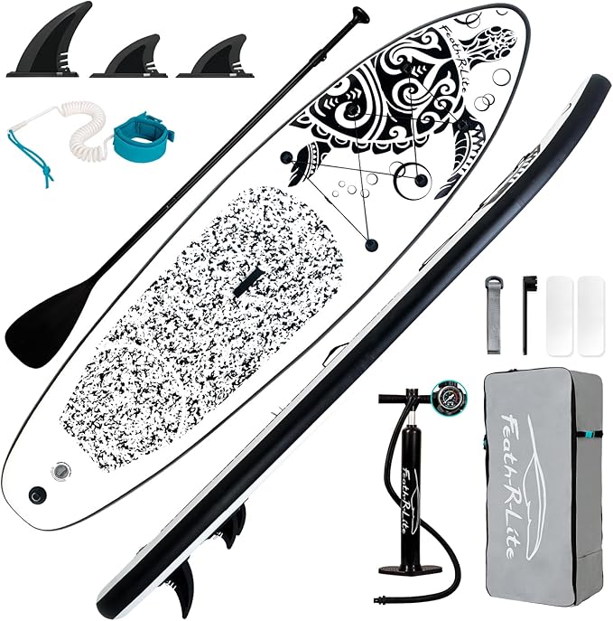 FEATH-R-LITE Inflatable Ultra-Light 10'×30''/10'6''×33'' Stand Up Paddle Board for All Skill Levels with Premium SUP Paddl...