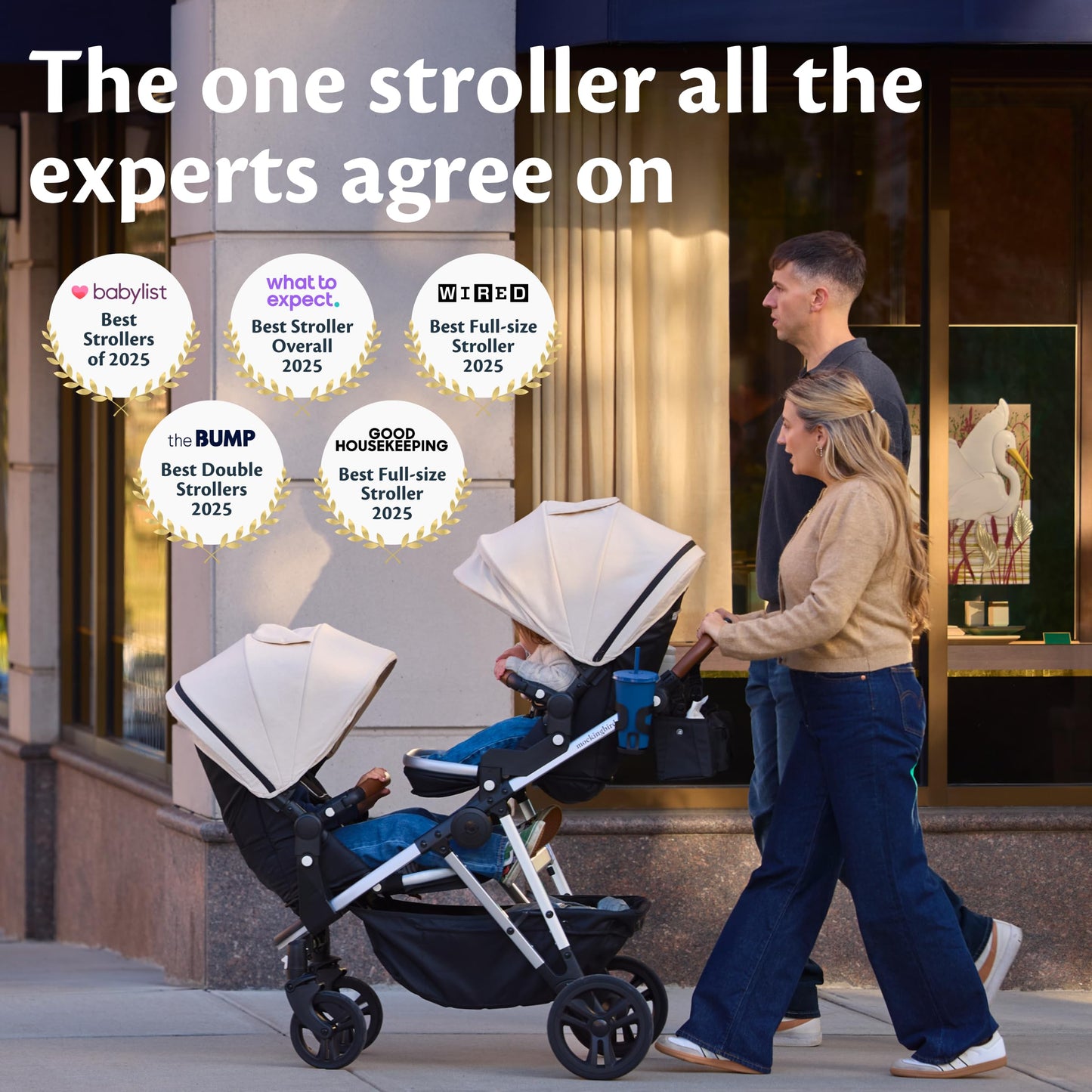 Mockingbird Single-to-Double Stroller 3.0 - Convertible Full Size Baby Stroller for 1, 2, or 3 Kids with 44 Possible configurations, Travel System Compatible - Black Windowpane