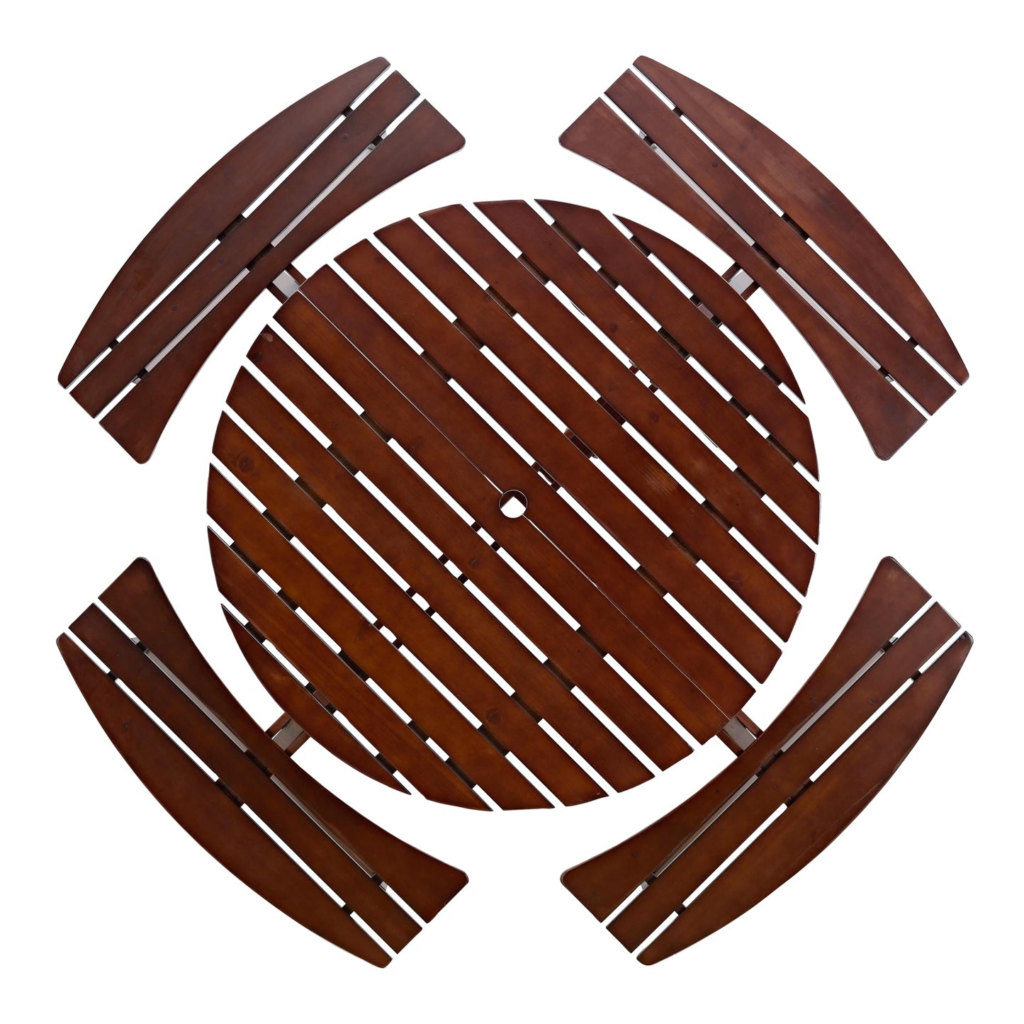DOPERFE 8-Person Outdoor Picnic Round Table with Built-in Benches | All-Weather Wooden Patio Furniture for Gardens, Backyards and Porches | Includes 2" Umbrella Hole (Brown, 70.08"*70.08"*27.17")