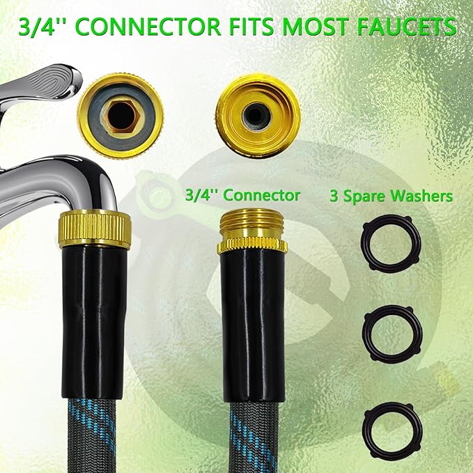 Garden Hose 75FT, NON-EXPANDABLE Heavy-Duty Flexible & Lightweight Water Hose with 10-Function Nozzle, No-Kink, Leak-Proof, Solid Fittings for Car, RV Marine Camper, Outdoor, Yard, Lawn