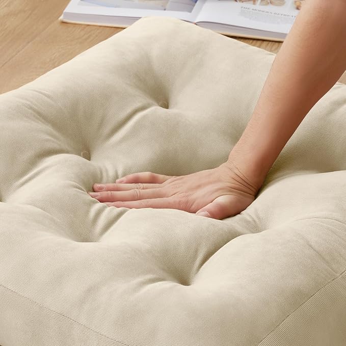 SM-XLHN Meditation Floor Pillow Set of 2, Square Large Pillows Seating for Adults, Meditation Cushion Pillow,Tufted Corduroy Cushion for Tatami Living Room or Yoga, Beige, 22x22 Inch