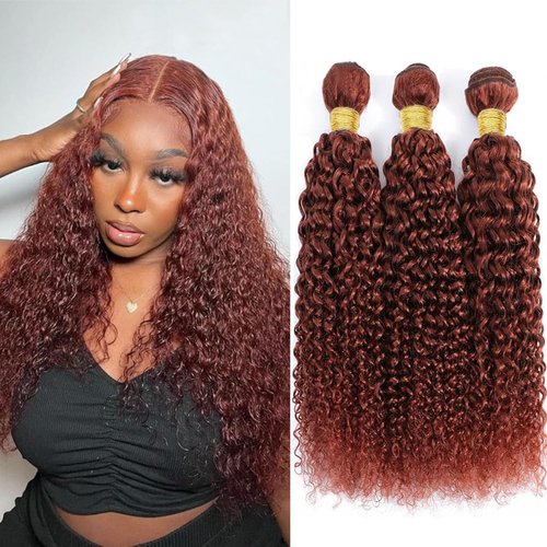 Fabimiya Human Hair Bundles Copper Red Brown 33# Jerry Curly 18 20 22 Inch Bundles Human Hair 100% Unprocessed Soft Sewn In Hair with Double Weft for Black Women