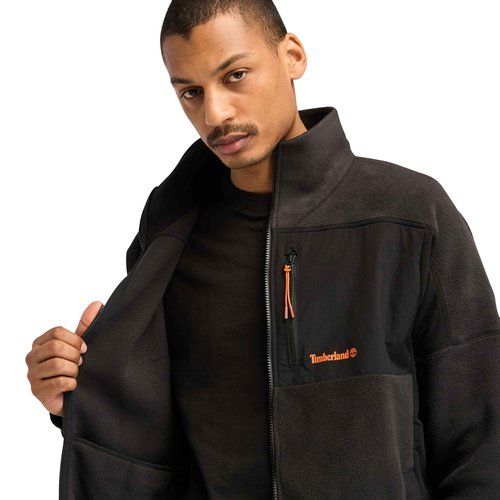 Timberland Men's Polartec Mix Media Full Zip Fleece, Black, X-Large