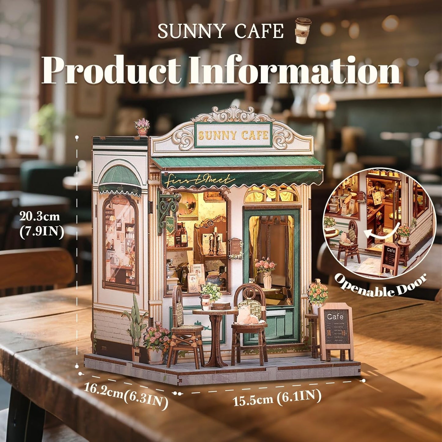 Fsolis Book Nook Kit - DIY Scene Miniature Dollhouse Kit for Adults Bookshelf Puzzle Tiny House Mini Craft Coffee Shop Model Bookshelf Decor Gifts for Women Book Lovers Puzzle Beginners (Sunny Cafe)