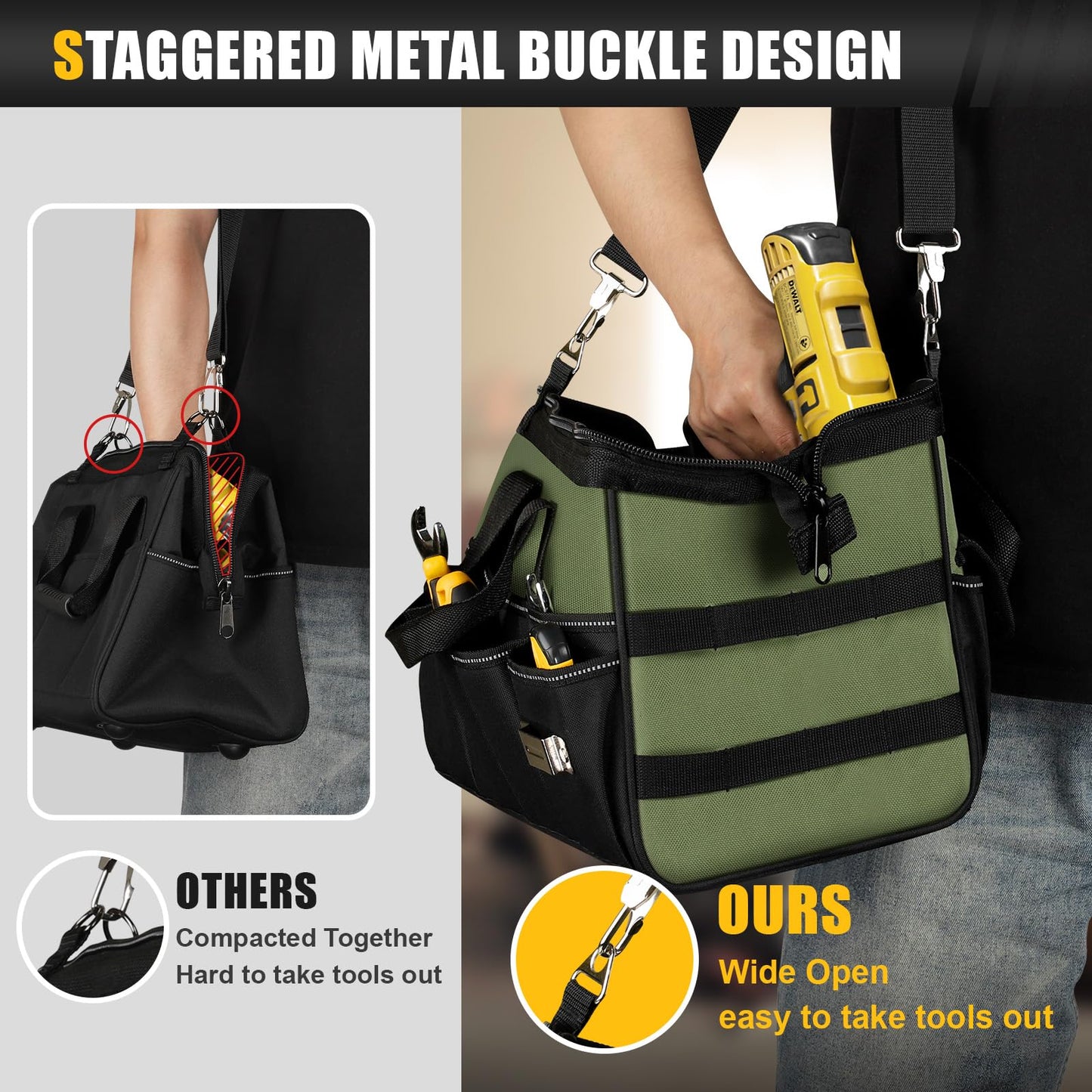 UUP Heavy Duty Tool Bag 15-Inch, 16-Pocket Portable Empty Tool Box Organizer Storage, Toolbox Organization, Soft Handle Large Zipper Carrying Toolbag, Father Day Dad Men Mechanic Welding Birthday Gift