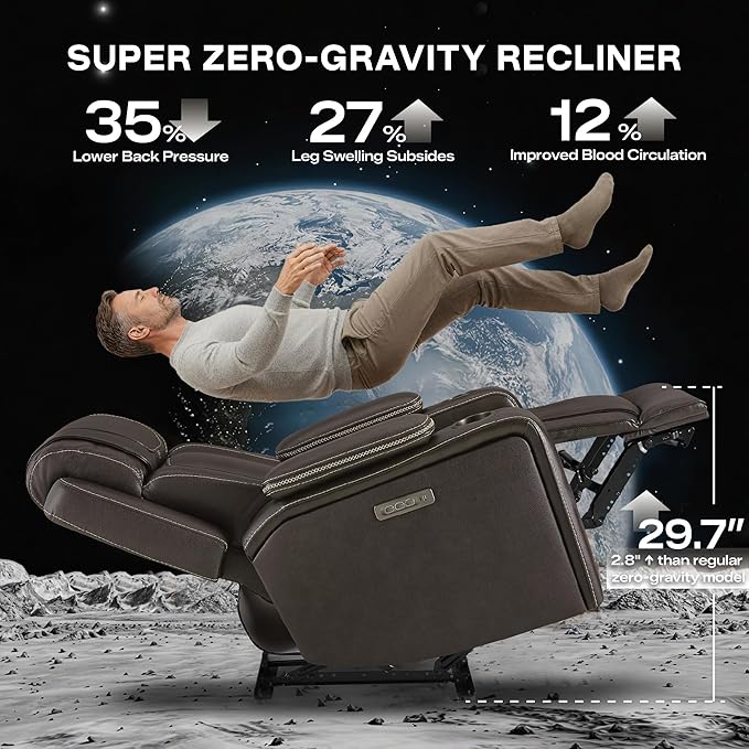 Watson & Whitely Electric Recliner Chairs for Adults, Oversized Genuine Leather Recliner, Super Zero Gravity Reclining Chair W Triple-Motor Adjustable Headrest & Lumbar Support, Dark Brown