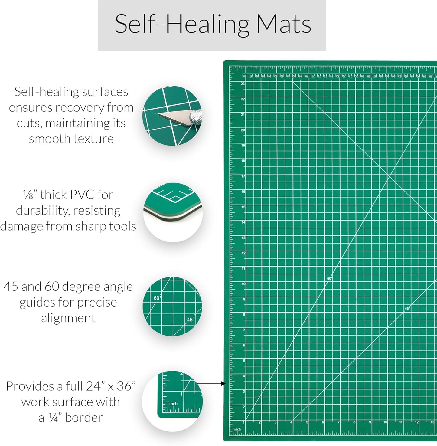 Breman Precision 24x36 Inch Self Healing Cutting Mat - 2-Sided 5-Ply PVC Green/Black Cutting Mats for Crafts, Sewing, Quilting and DIY Projects - Durable and Non-Slip Design with Precise Grid Lines