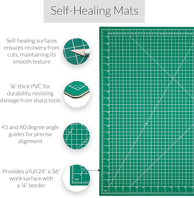 WA Portman 24x36 Inch Self Healing Cutting Mats for Crafts – Fabric Cutting Mat with Precision Craft Knife, 10 Hobby Knife Blades & Metal Ruler 36 Inch Cork Backed Ruler – All-in-One Craft Kit