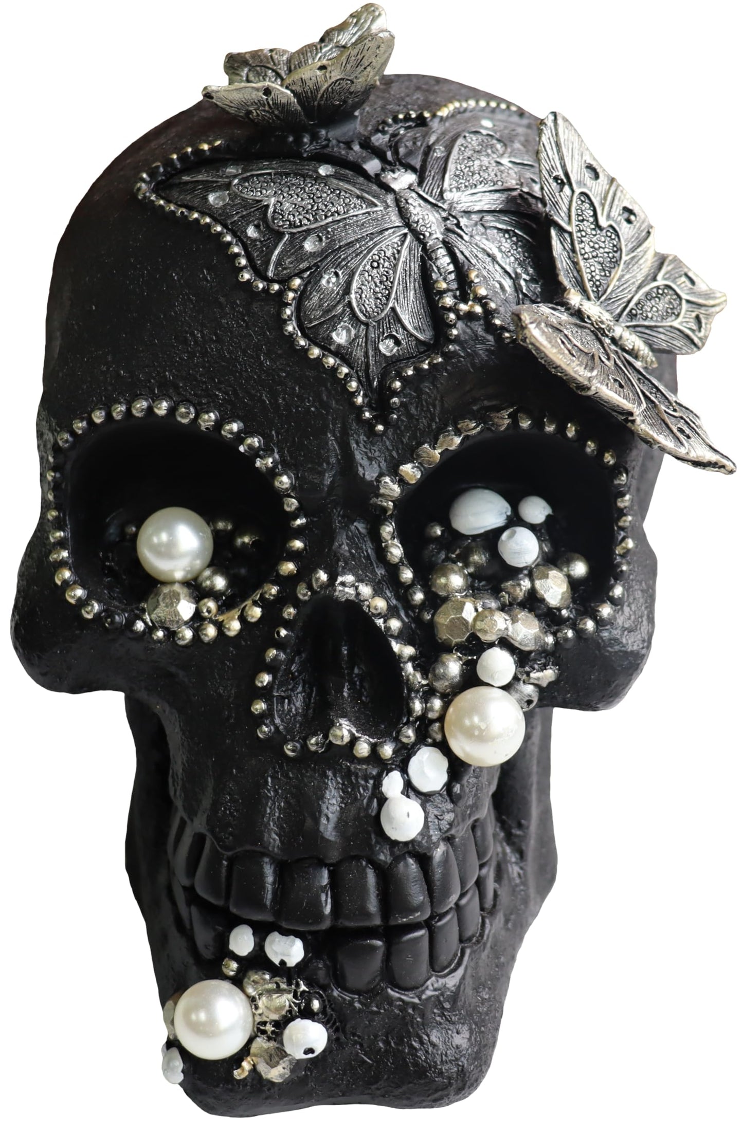 LAIKEARTS Resin Skull Head Decor Statue, Life Size Skull Halloween Decoration Home Decor Party Decorations,Skull Collectible Figurines,Adult Head Bone Model,Halloween Statue（Black）