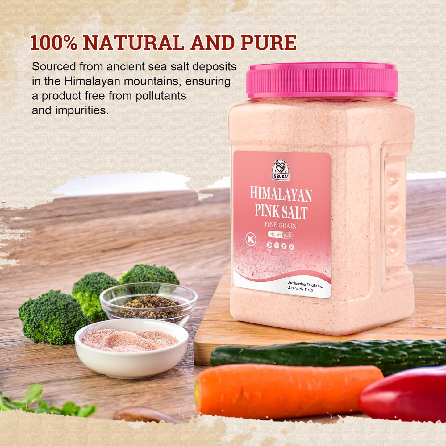 52USA Himalayan Pink Salt Fine, Fine Ground Table and Cooking Salt, 80oz (5 Pound), 100% Real, Pure, Unrefined Himalayan Pink Salt, 80+ Minerals and Electrolytes, Pink Himalayan Sea Salt, Kosher Salt