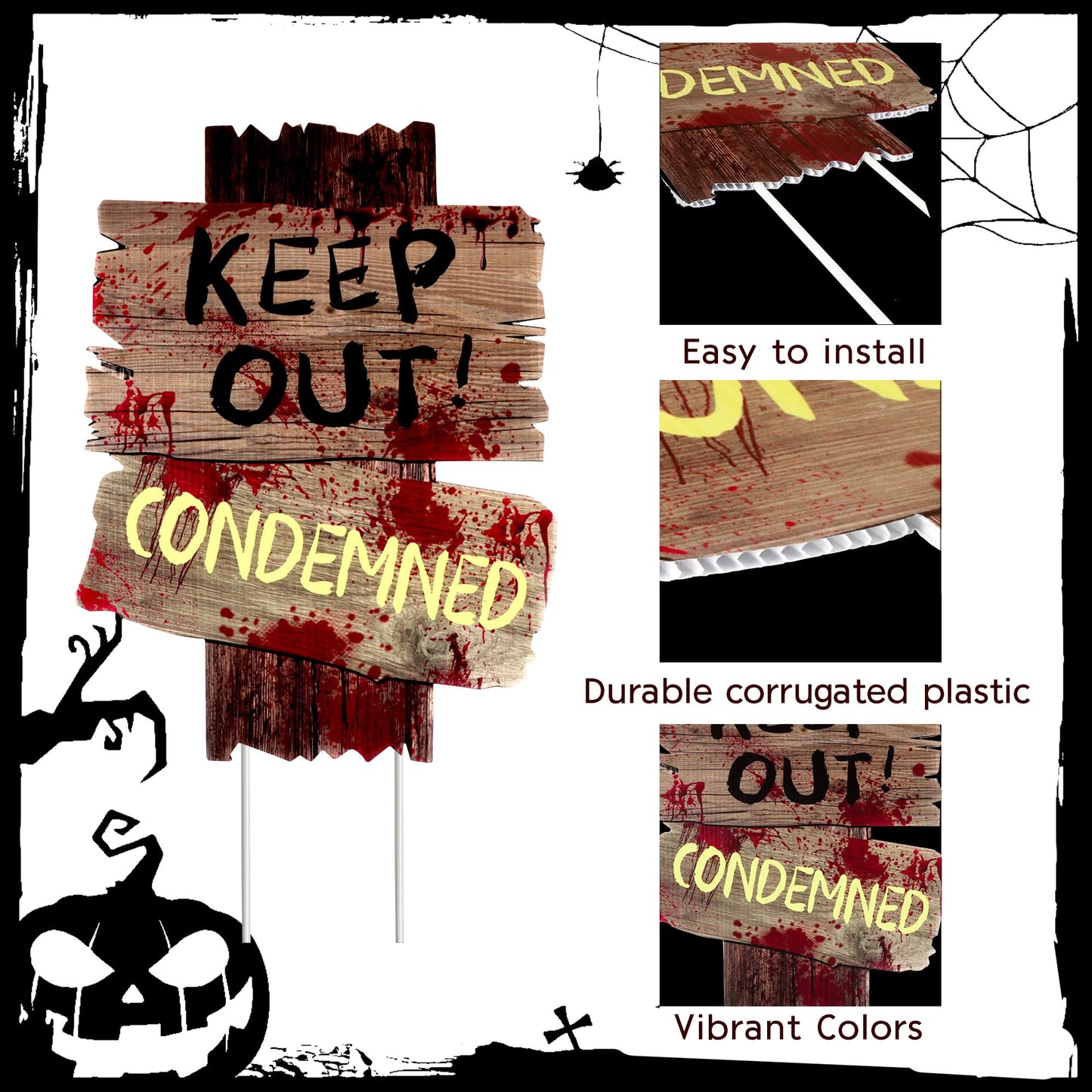 Halloween Decorations Outdoor Yard Signs Stakes,3 Pieces Beware Halloween Sign,Scary Warning Sign 2025 Halloween Zombie Vampire Graves Theme Party Decor Supplies,12" x 9"