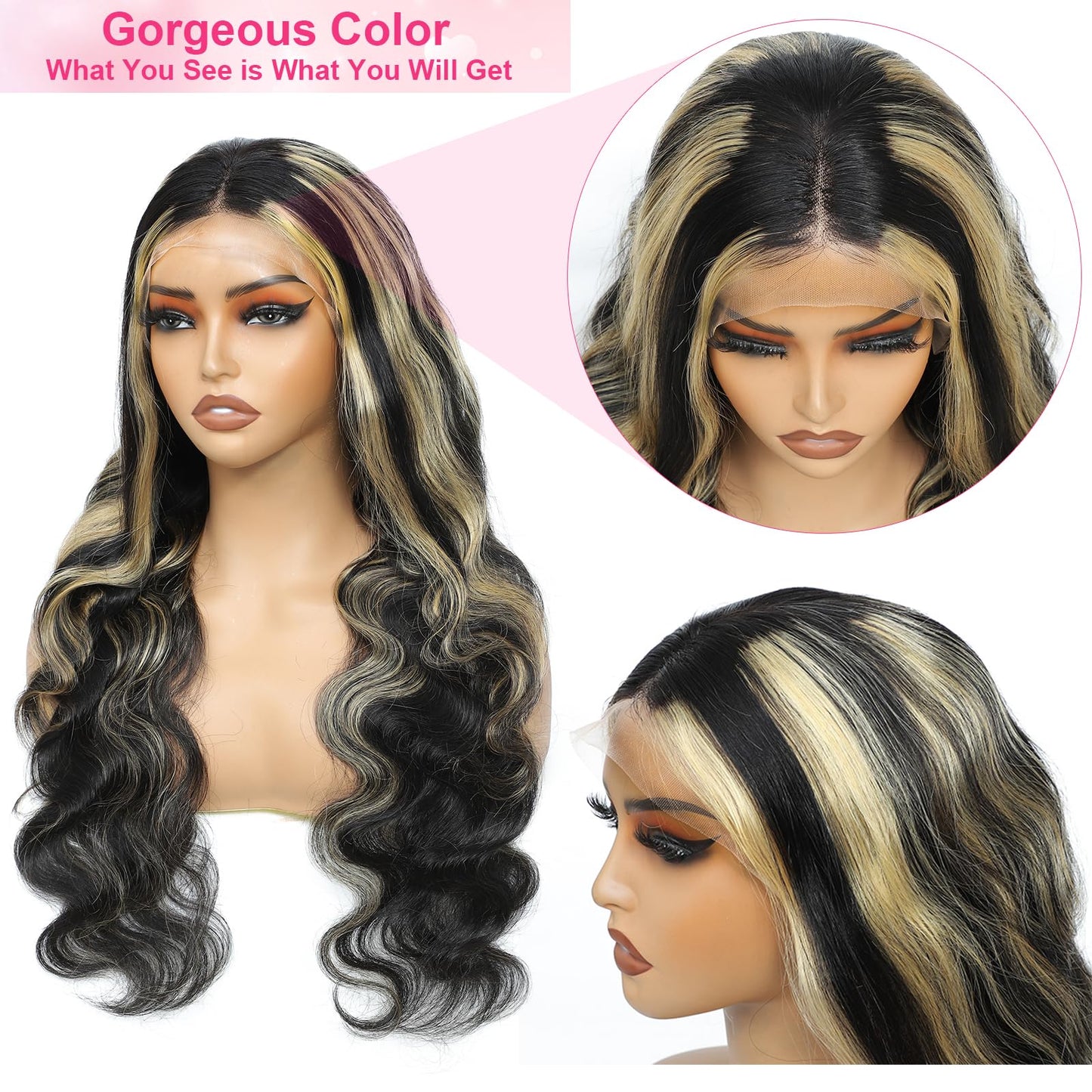 30 Inch FB/27 Balayage Highlight Ombre Lace Front Wig Human Hair 250 Density Body Wave 13x4 HD Transparent Lace Front Wigs Human