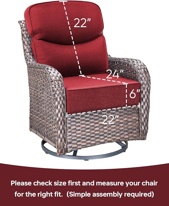 ACTREST Luxury 22x24/22x25 6-Inch Smile Patio Dining Chair Cushions Set of 4 - Heavy Duty Water Slashproof Outdoor Seat Cushion for Outside Furniture Set Swivel Chairs Loveseat L-Shape Sofa - Red