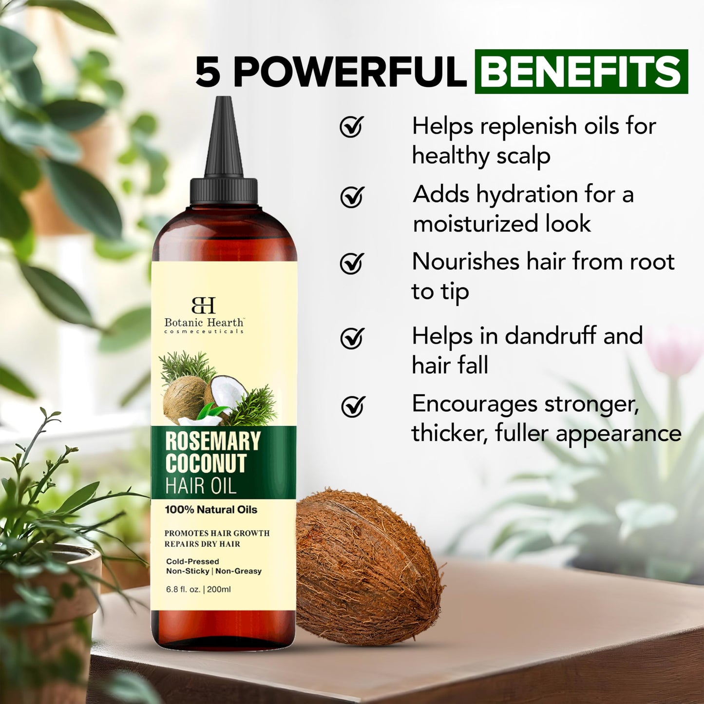 Botanic Hearth 100% Pure Rosemary Oil For Hair Growth | Infused with coconut Oil | Hair Oil Repairs Dry Damaged Hair, Strengthening, Healthier - Hair Tonic, 6.7 fl oz