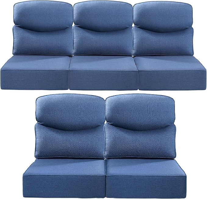 ACTREST Luxury 24x24x6 Inch Smile Outdoor Cushions for Patio 5 Piece Set - Set of 5 Zippered Outside Pillows for Wicker Dining Rocking Swivel Chairs Loveseat Couch Sectional Sofa - Navy Blue