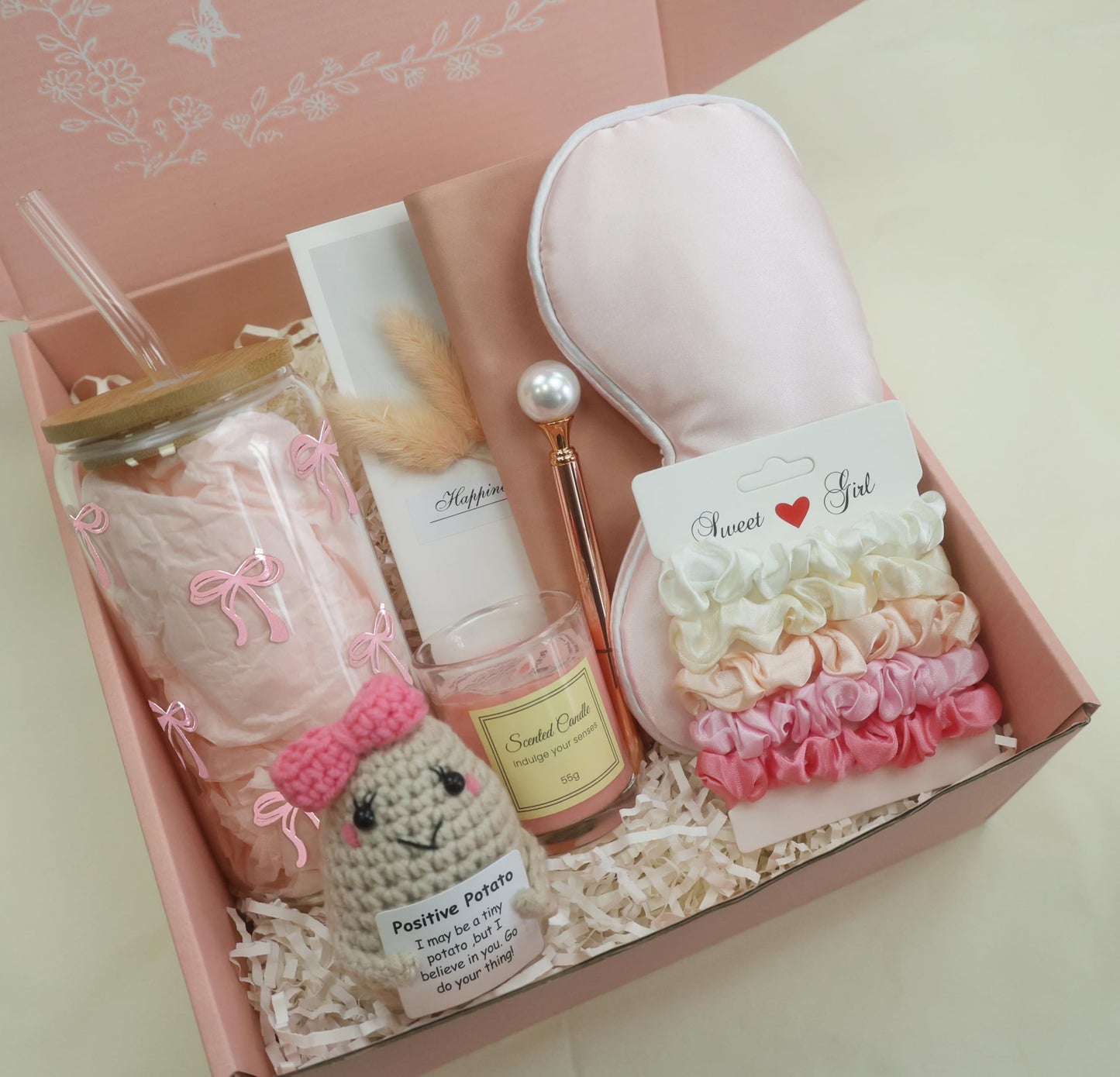 Pink Birthday Gifts for Teen Girls,Inspirational Gifts Basket for Her, Cute Bow Theme Birthday Gifts for Women, Friendship Gifts for Daugther/Sister/Friend /Besite（Pink &Bow)