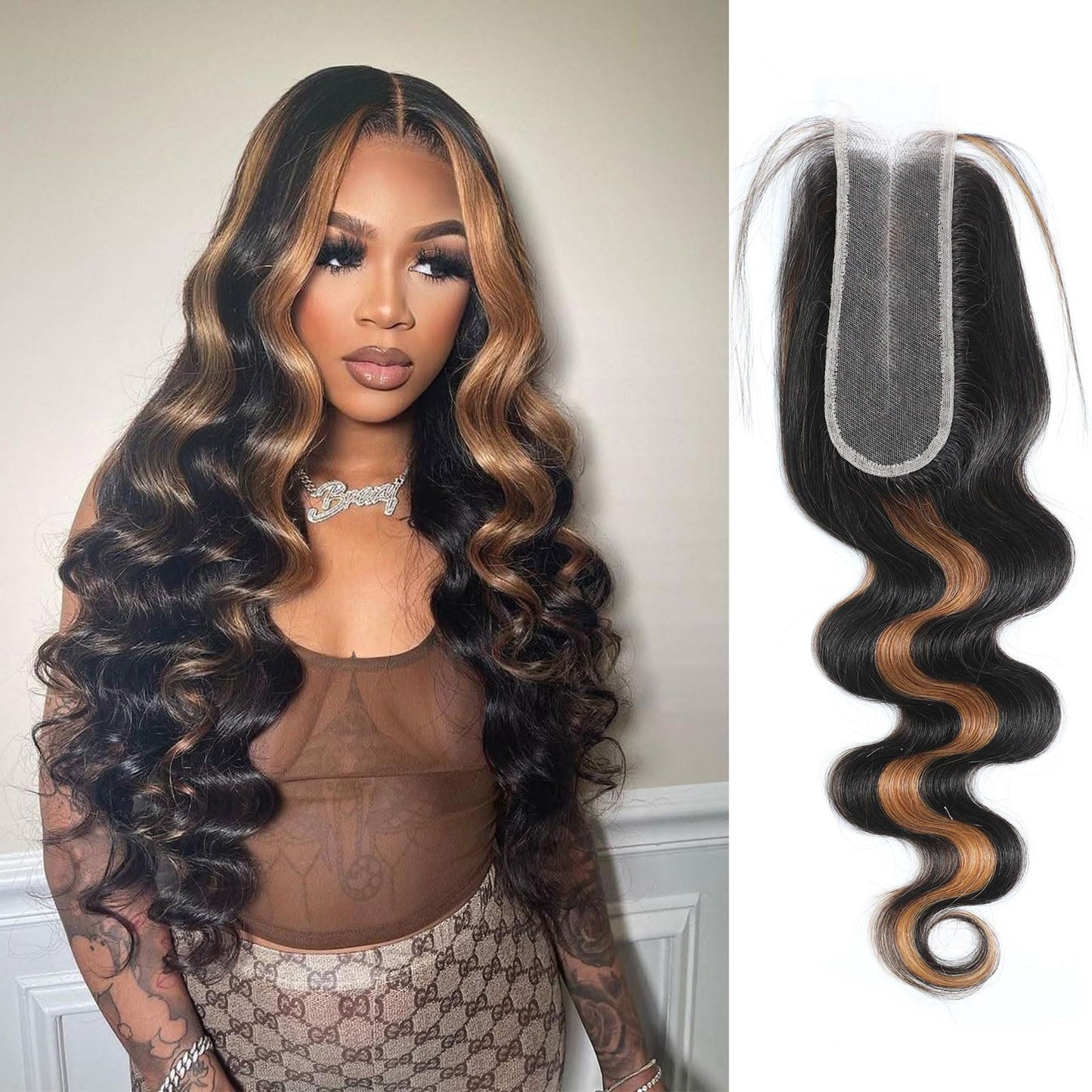 DSEKCAIN P1B/30 2x6 HD Lace Closure Body Wave Human Hair Highlight Brown Black Color Transparent Lace Closure 2x6 Long Deep Midd