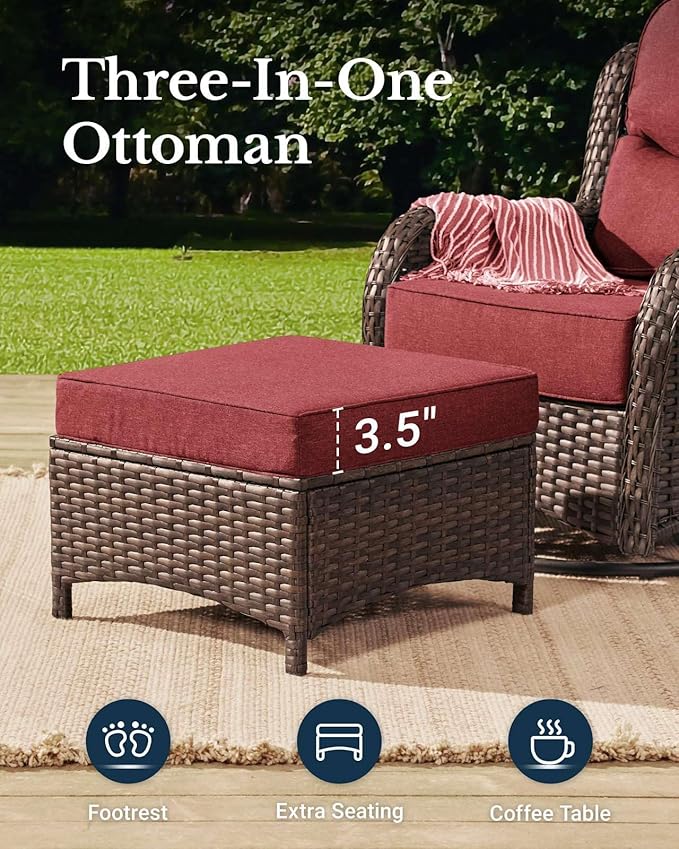HILLGA Luxury Patio Furniture Set with 6-inch Thick Cushion, Outdoor Couch and High Back Swivel Rocker Patio Chairs, 6PCS Wicker Conversation Set for Deck Yard and Poolside, Burgundy (V2)