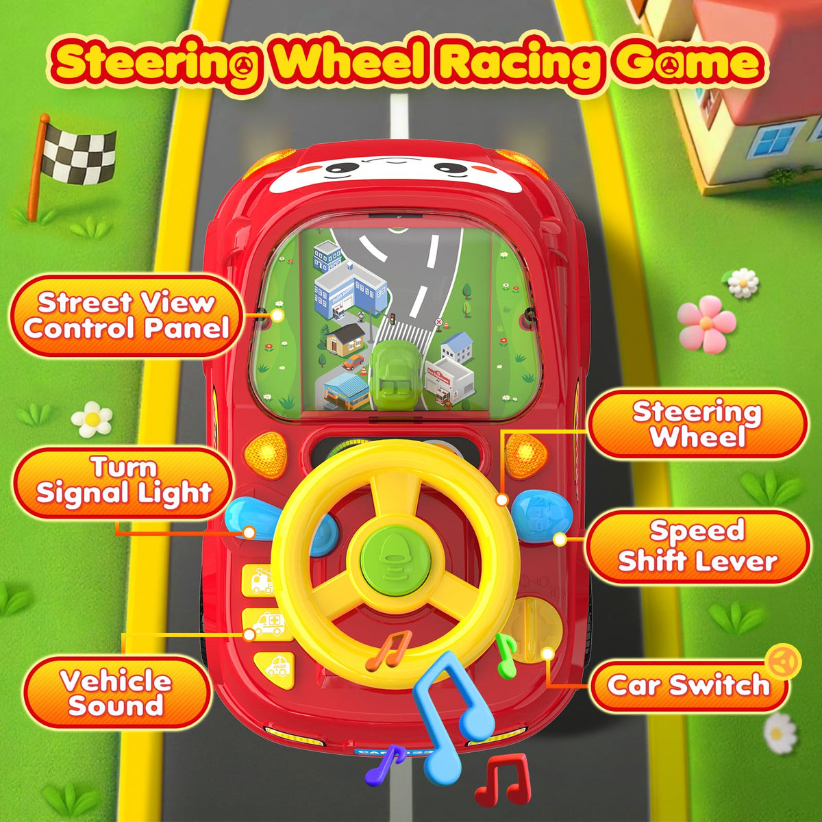 Toddler Toys For Ages 2-4 Boy - Remote Control RC Push Car Racing Adventure Steering Wheel Driving Games,Interactive Learning Educational Christmas Birthday Gift For Kids Age 2 3 4(Yellow Red)
