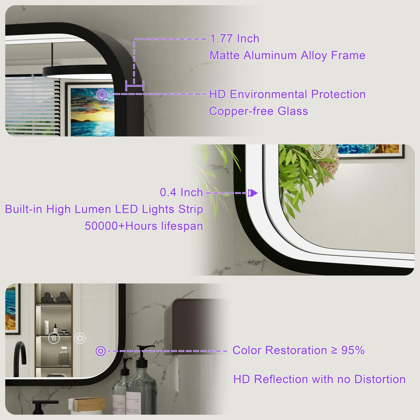 JSneijder 24x36 Inch LED Bathroom Mirror with Lights, 3000K/4500K/6000K, Wall Mounted Black Lighted Vanity Mirror for Bathroom, Stepless Dimmable, Memory Function, Anti-Fog, Horizontal/Vertical