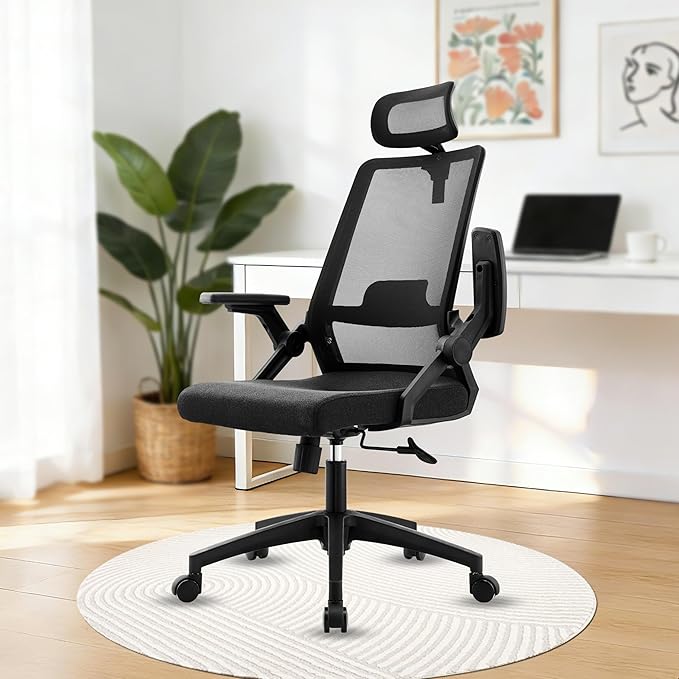 Msdizuo Office Chair Ergonomic Desk Chair, 350LBS Capacity, High Back Computer Chair for Long Hours Comfortable, Rolling Swivel Executive Task Chair for Home Office with Flip-up Armrests,（mesh,Black）